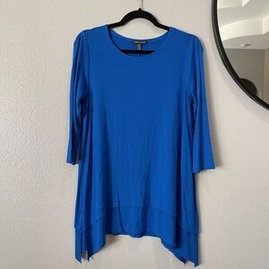 Eileen Fisher XS Lightweight Viscose Jersey Jewel Neck Tunic Blue Catalina